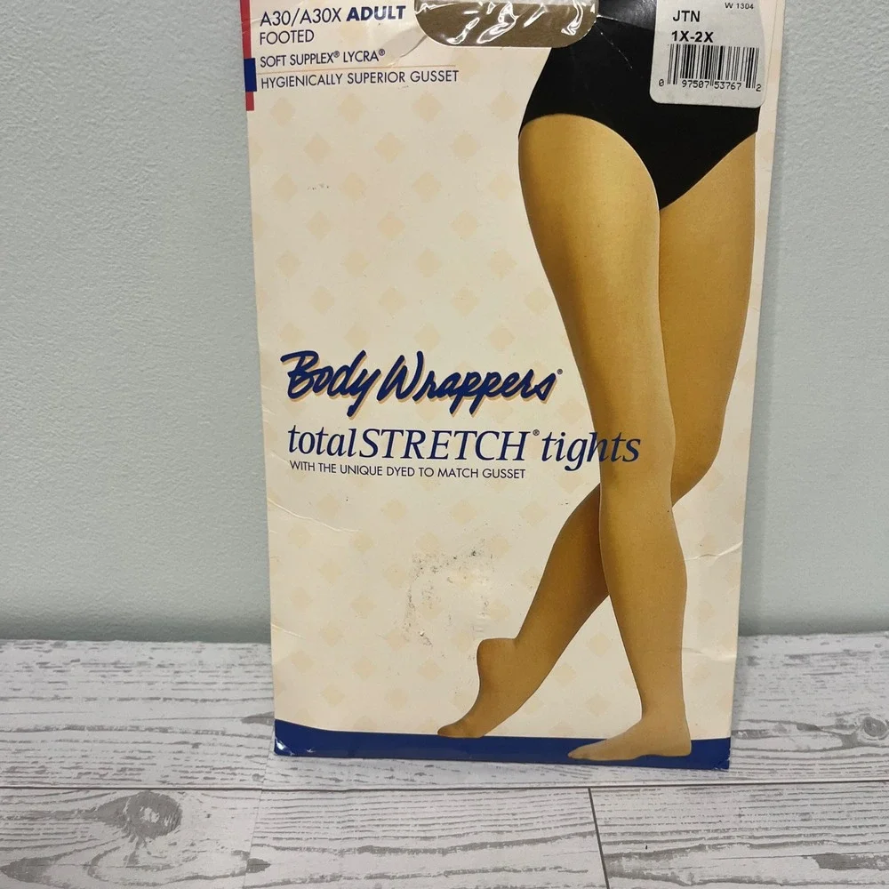Body Wrappers A30 TotalStretch Footed Tights JTN Tan Plus Size 1X-2X NEW